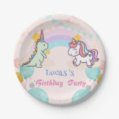 恐竜ユニコーン虹のグラデーション誕生日パーティー ペーパープレート (正面)