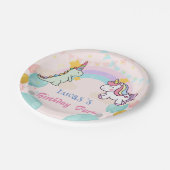恐竜ユニコーン虹のグラデーション誕生日パーティー ペーパープレート (アングル)