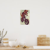 恐竜ライディングバイクイラストレーションポスター ポスター (キッチン)