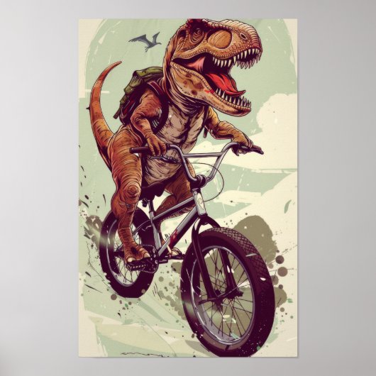 恐竜ライディングバイクイラストレーションポスター ポスター (正面)