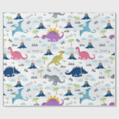 恐竜ラッピング紙カラフル – 恐竜とV ラッピングペーパー (フラット)