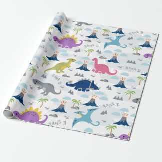 恐竜ラッピング紙カラフル – 恐竜とV ラッピングペーパー