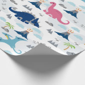 恐竜ラッピング紙カラフル – 恐竜とV ラッピングペーパー (角)