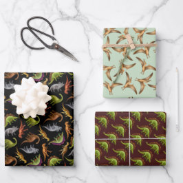 恐竜ラブラッピング紙フラットシートセット3 ラッピングペーパーシート