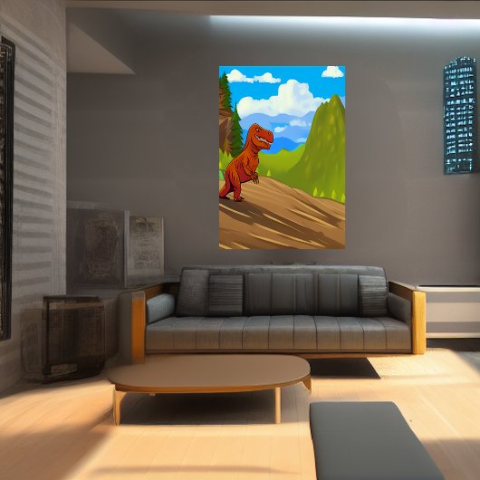 恐竜ランニングの丘を下った | AIアートポスター ポスター