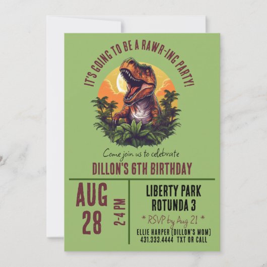 恐竜ラー誕生日 招待状 (正面)
