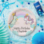 恐竜レインボーユニコーンのグラデーション誕生日パーティー ペーパープレート (パーティー)