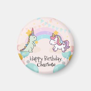 恐竜レインボーユニコーンのグラデーション誕生日パーティー マグネット
