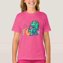 恐竜レックス4歳の誕生日ガール 新学期 Tシャツ