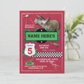 恐竜レッドコップおもしろいTレックスブルー招待状 招待状 (スタンド正面)