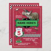 恐竜レッドコップおもしろいTレックスブルー招待状 招待状 (正面/裏面)