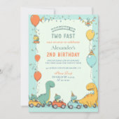 恐竜レースカー 2歳の誕生日 招待状 (正面)