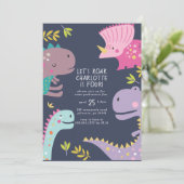 恐竜ロアガールズ誕生日パープル 招待状 (スタンド正面)