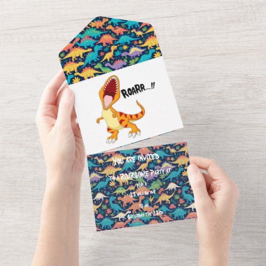 恐竜ロアルソームパーティー オールインワン招待状 (貼ってはがせる)