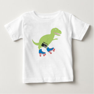 恐竜ローラスケートで滑る保持無線 ベビーTシャツ