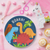 恐竜ロールキュートブルー紙プレートレッドキツネテール ペーパープレート (パーティー)