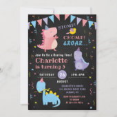 恐竜ロール誕生日シャルボードガールズディノパーティー 招待状 (正面)