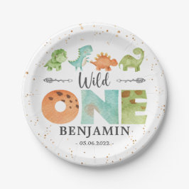 恐竜ワイルドワンの誕生日水彩 ペーパープレート