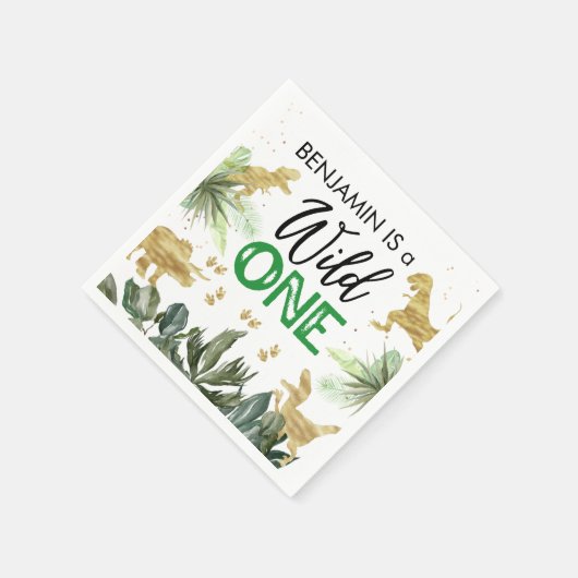 恐竜ワイルドワンの1歳の誕生日 スタンダードカクテルナプキン (角)