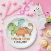 恐竜ワイルドワンジュラシック1歳の誕生日紙プラ ペーパープレート (パーティー)