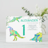 恐竜ワイルドワン水彩第一誕生日パーティー 招待状 (スタンド正面)