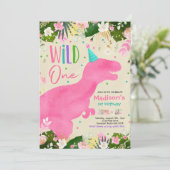 恐竜ワイルドワン誕生日ピンク恐竜誕生日 招待状 (スタンド正面)