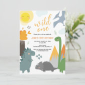 恐竜ワイルドワン1歳のパーティの招待状 招待状 (スタンド正面)