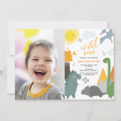 恐竜ワイルドワン1歳の誕生日の写真パーティー 招待状 (正面)