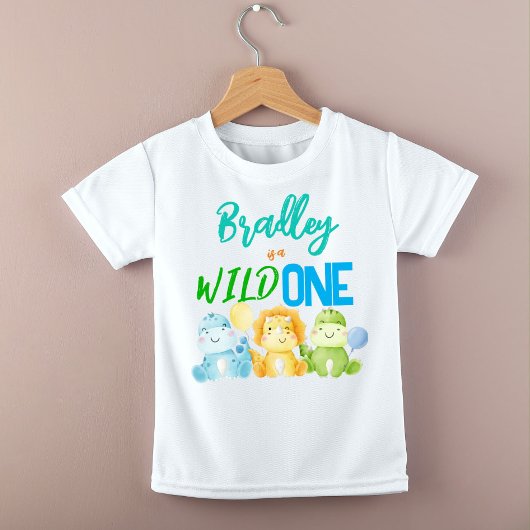 恐竜ワイルドワン1歳の誕生日カラフルかわいいパーティー ベビーTシャツ