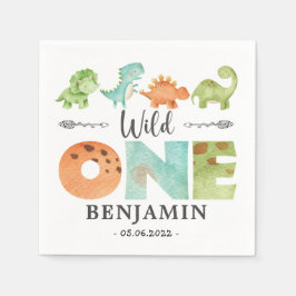 恐竜ワイルドワン1歳の誕生日ジュラシック スタンダードカクテルナプキン