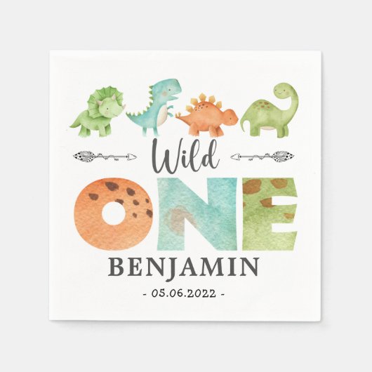 恐竜ワイルドワン1歳の誕生日ジュラシック スタンダードカクテルナプキン (正面)