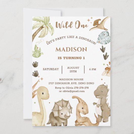 恐竜ワイルドワン1歳の誕生日パーティー 招待状 (正面)