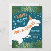 恐竜ワンアサウルスRAWR第1誕生日 招待状 (正面)