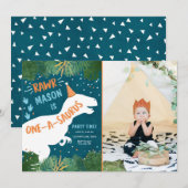 恐竜ワンアサウルスRAWR第1誕生日 招待状 (正面/裏面)