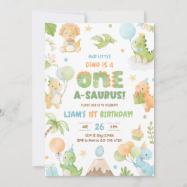 恐竜ワンサウルスの最初の誕生日パーティーの招待 招待状
