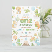 恐竜ワンサウルスの最初の誕生日パーティーの招待 招待状 (スタンド正面)