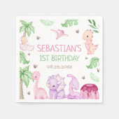 恐竜ワンサウルスガール1歳の誕生日パーティー スタンダードカクテルナプキン (正面)