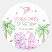 恐竜ワンサウルスガール1歳の誕生日パーティー ラウンドシール (正面)