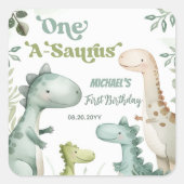 恐竜ワンサウルス少年1歳の誕生日のお願い スクエアシール (正面)