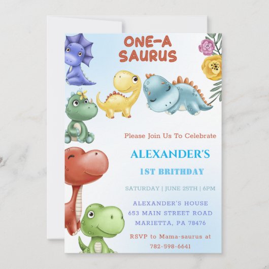 恐竜ワンサウルス誕生日パーティー 招待状 (正面)