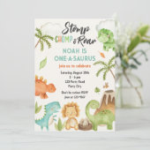 恐竜ワンサウルス1歳のパーティの招待状 招待状 (スタンド正面)