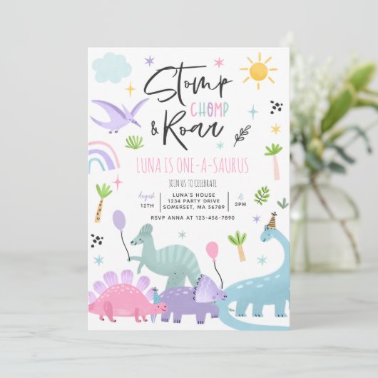 恐竜ワンサウルス1歳のパーティの招待状 招待状 (スタンド正面)