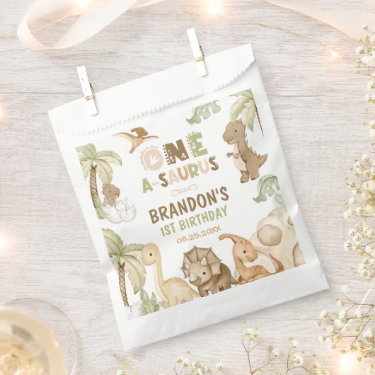 恐竜ワンサウルス1歳のパーティー フェイバーバッグ (クリップ留めされた状態)