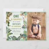恐竜ワンサウルス1歳の誕生日パーティー写真 招待状 (正面)