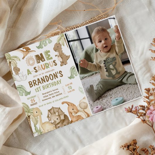 恐竜ワンサウルス1歳の誕生日パーティー写真 招待状