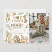 恐竜ワンサウルス1歳の誕生日パーティー写真 招待状 (正面)