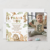 恐竜ワン・ア・サウルス1歳誕生日パーティーの写真 サンキューカード (正面)