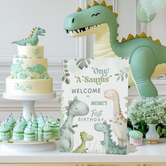 恐竜ワン・ア・サウルス ボーイ 1歳の誕生日ウェルカム 台座サイン