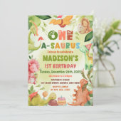 恐竜ワン・ア・サウルス 緑の1歳誕生日 招待状 (スタンド正面)
