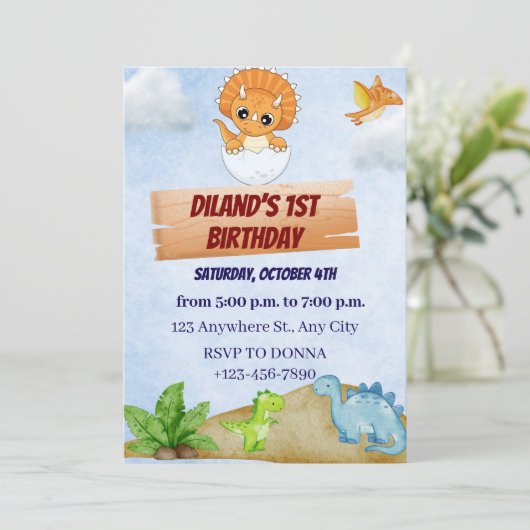 恐竜ワンA-Saurus Boy 1歳の招待状 招待状 (スタンド正面)